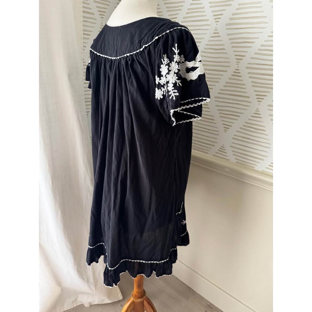 Indian Tropical Fashion One Size 100% Cotton Black White Embroidered Mini Dress - Picture 5 of 7